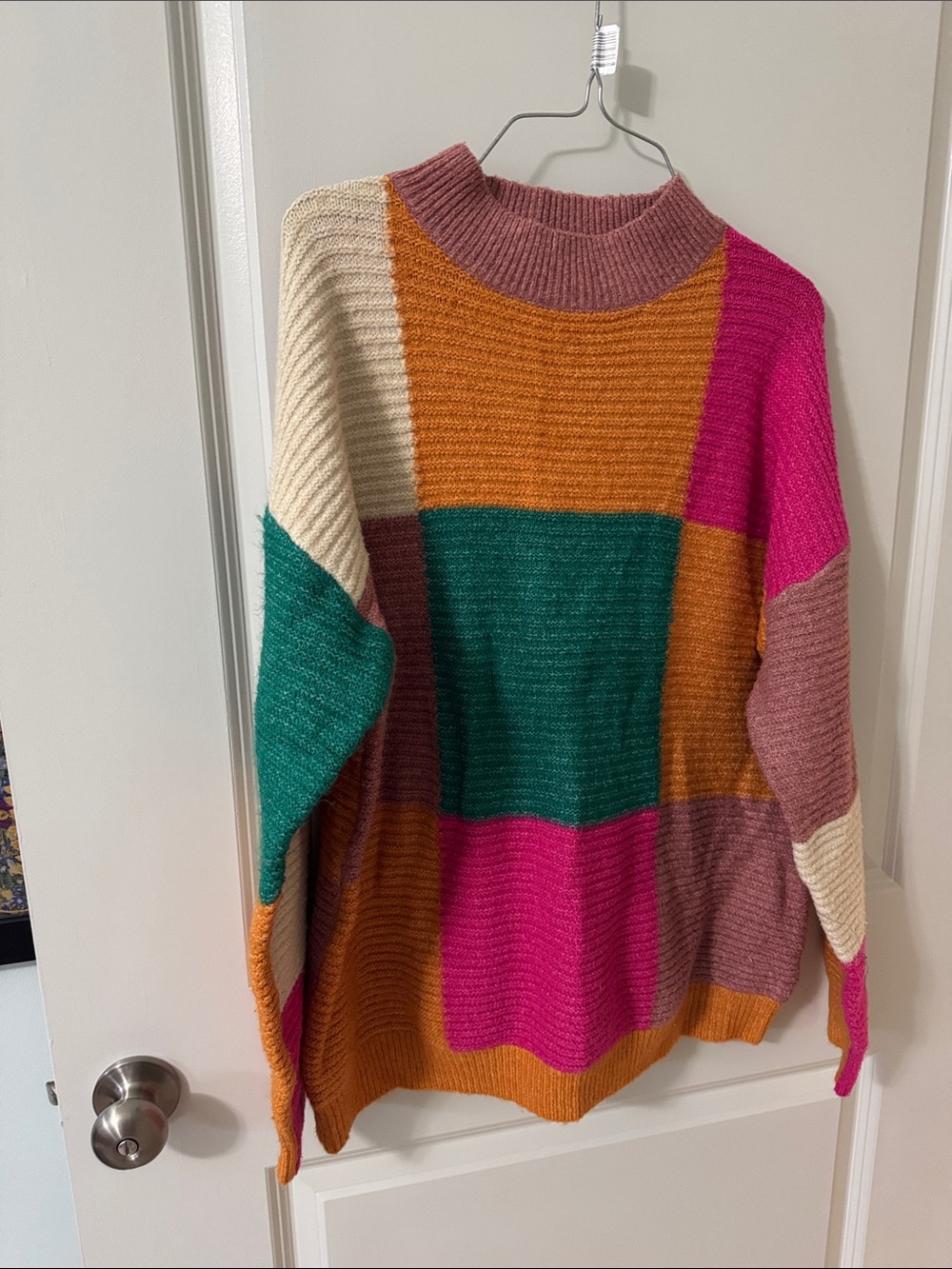 BiBi Colorblock Turtleneck Sweater in Pink, Green, Orange, Cream